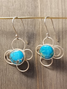 Kingman Turquoise Tiny Bubbles Silver Wire Dangle Earrings