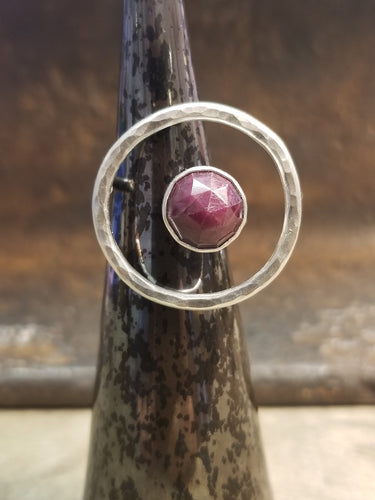 Red Sapphire Floating Circle Ring