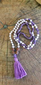 Rose Quartz, Amethyst and Rudraksha Mala