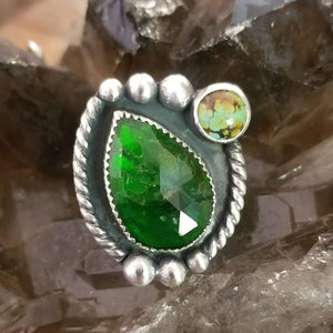 Chrome Diopside and Hubei Turquoise Ring