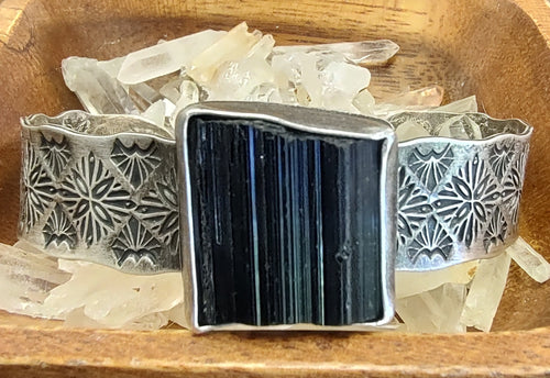 Black Tourmaline stamped cuff